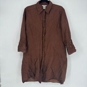 Vintage Edward Womens 100% Silk Button Up Tunic Shirt Size 12 Sequins Lagenlook